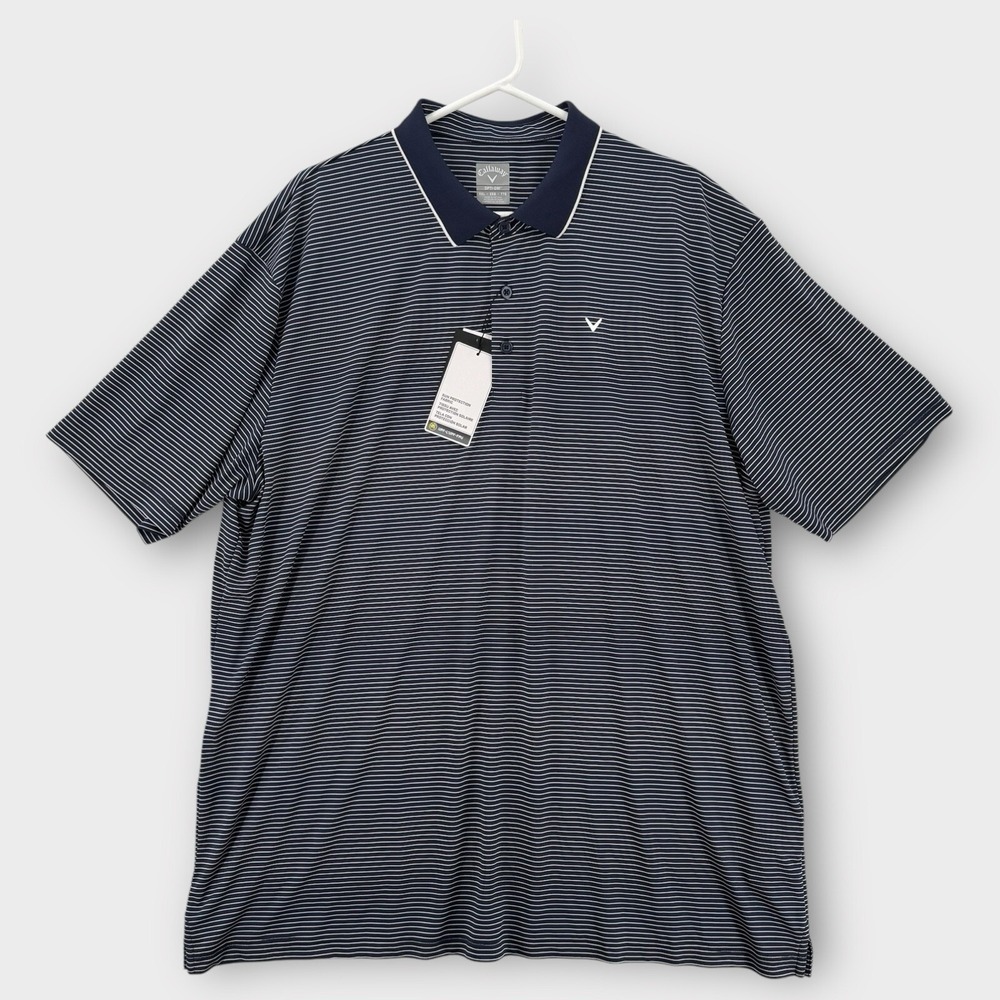 Callaway Polo Shirt Mens XXL Opti Dri Blue White Striped CGKFA0D8 Athletic NEW